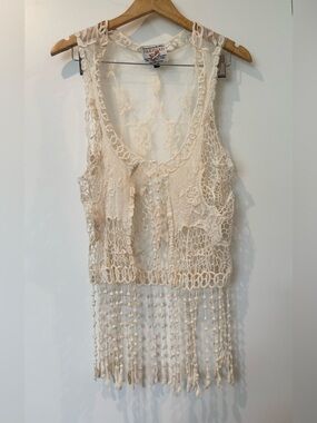 Beautiful Parisian handmade embroidered vest with tassel hemline size L!